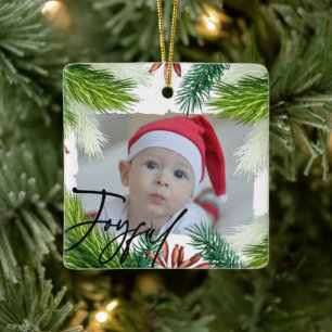 First Christmas Baby Birth Stats & Photo Ceramic Ornament