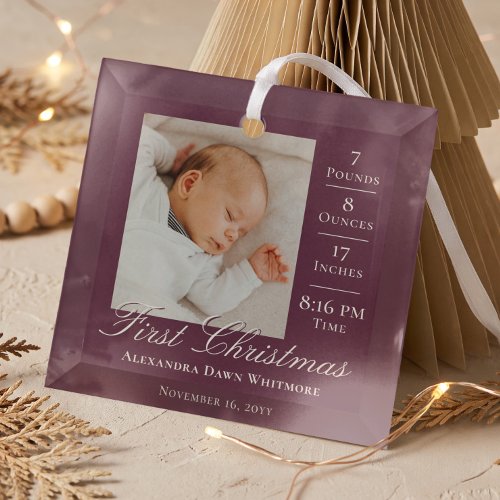 First Christmas Baby Birth Stats & Photo Keepsake Glass Ornament