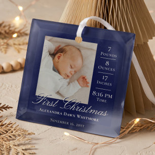 First Christmas Baby Birth Stats & Photo Keepsake Glass Ornament