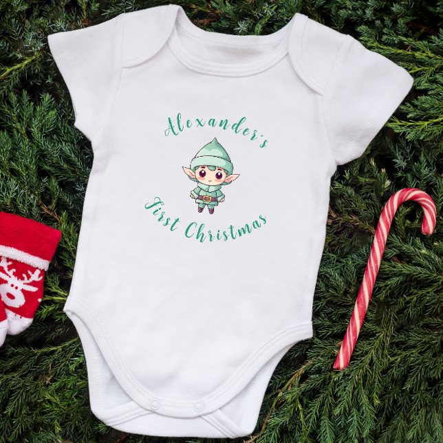 First Christmas Baby Boy Elf Personalized Bodysuit (Creator Uploaded)
