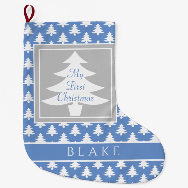 First Christmas Baby Boy Pastel Blue Personalized Large Christmas Stocking (Front)