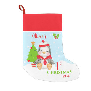 First Christmas Baby Boy Penguin Small Christmas Stocking