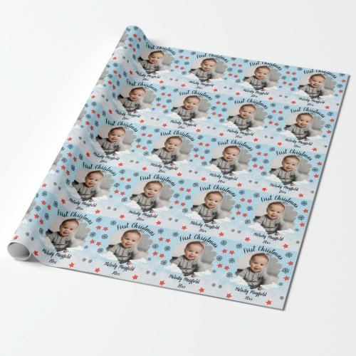 First Christmas Baby Boy Personalized Photo 2022   Wrapping Paper