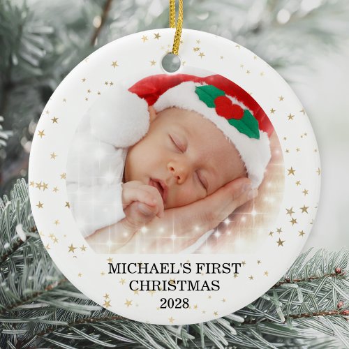 First Christmas Baby Boy Photo Ceramic Ornament