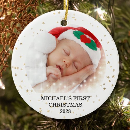 First Christmas Baby Boy Photo Ceramic Ornament