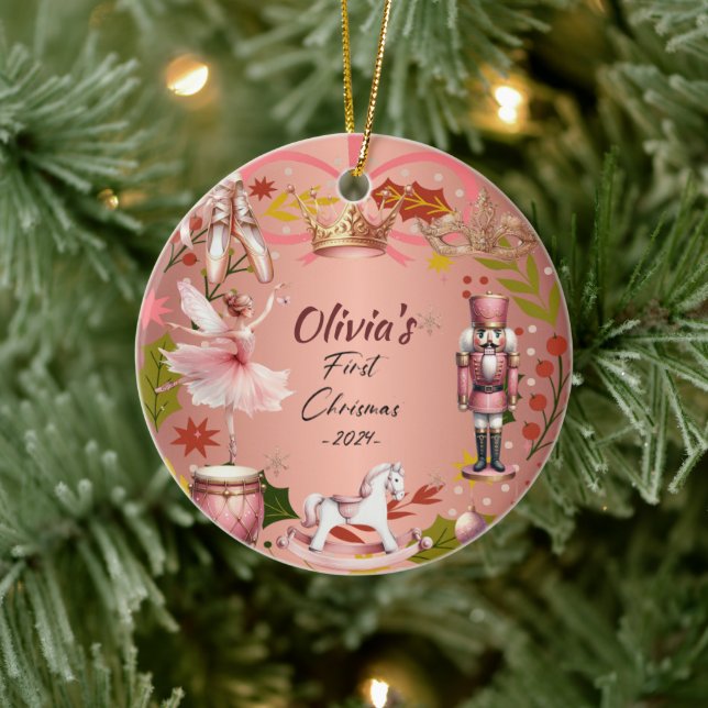 First Christmas Baby coquette rose metal Ornament (Tree)