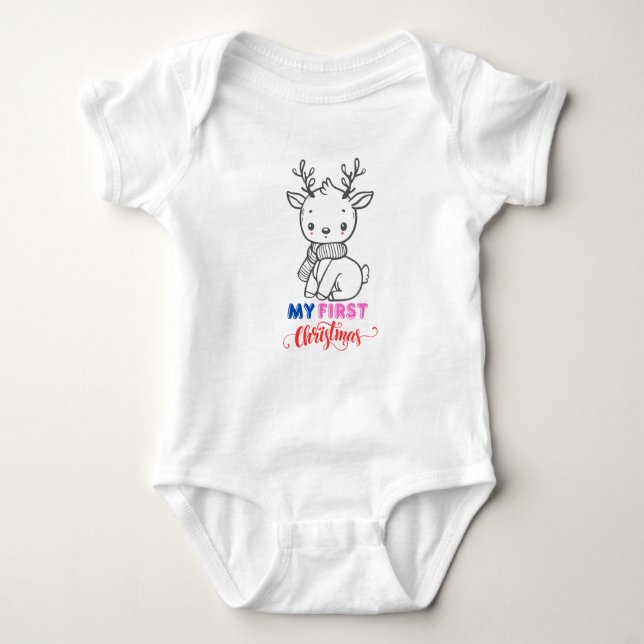 First Christmas Baby, Cute Baby Reindeer BabySuits Bodysuit (Front)