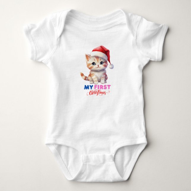 First Christmas Baby,cute Cat Christmas BabySuits Baby Bodysuit (Front)