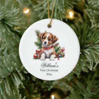 First Christmas Baby Cute Puppy