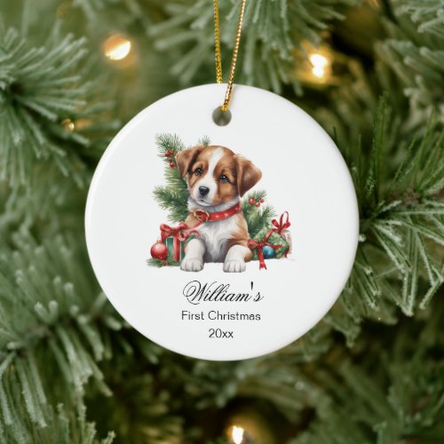 First Christmas Baby Cute Puppy Ceramic Ornament