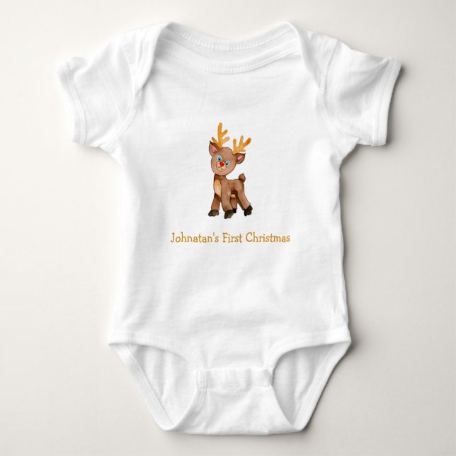 First Christmas Baby Deer Baby Bodysuit (Front)