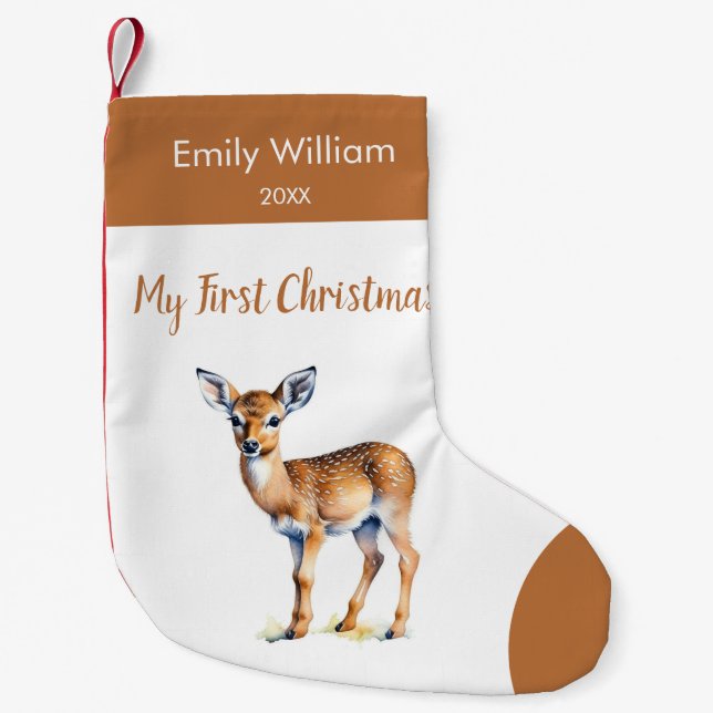 First Christmas baby deer Small Christmas Stocking (Front)