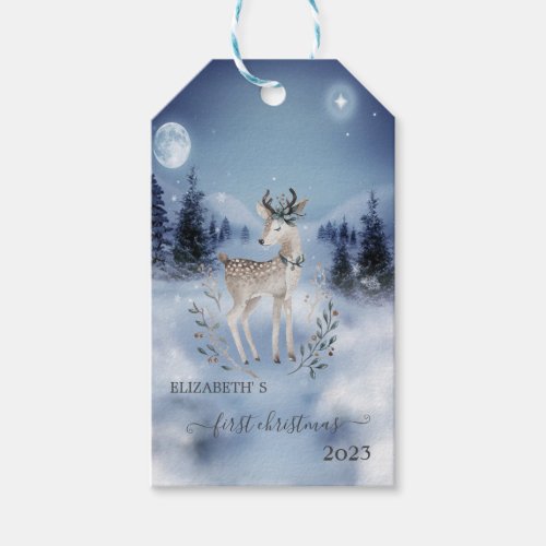 First ChristmasBaby DeerWinter Landscape Gift Tags