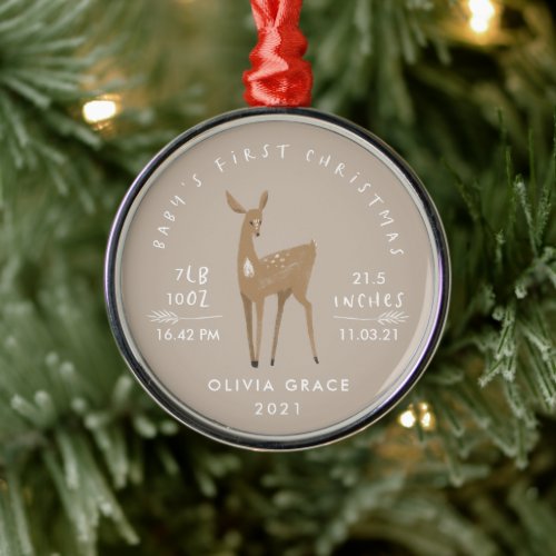 First Christmas baby details deer Metal Ornament