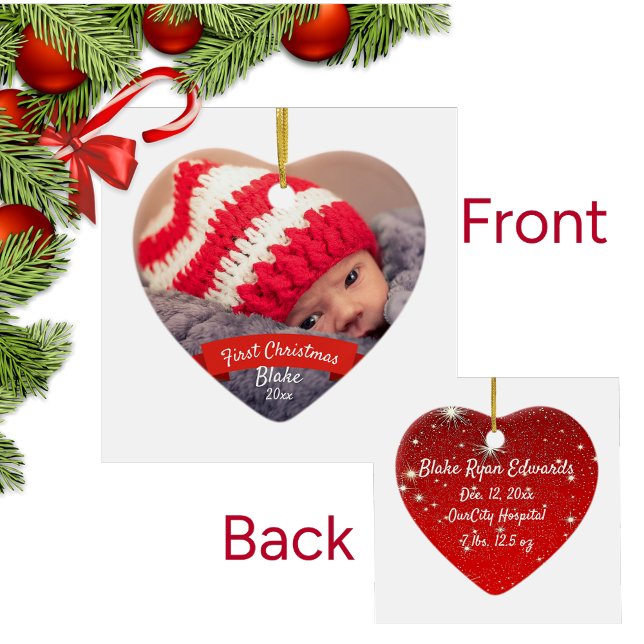 First Christmas Baby Gender Neutral Keepsake Photo Ceramic Ornament (Creator Uploaded)