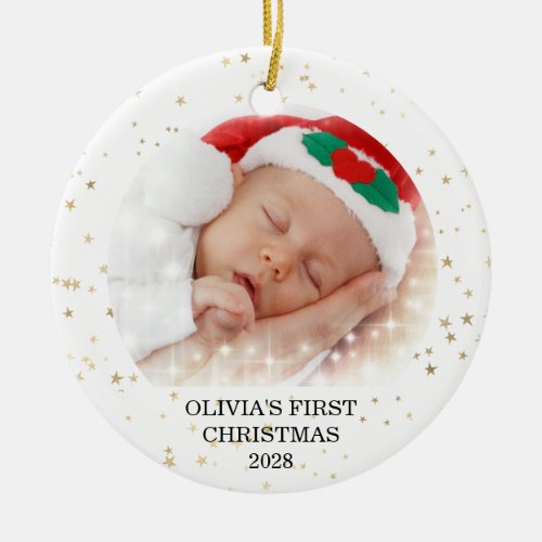 First Christmas Baby Girl Photo Ceramic Ornament