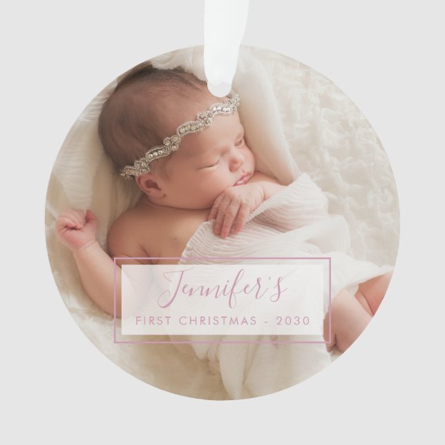 First Christmas Baby Girl Photo Holiday Ornament (Front)