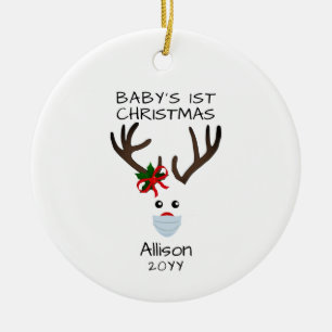 First Christmas Baby Girl Reindeer Personalized Ceramic Ornament