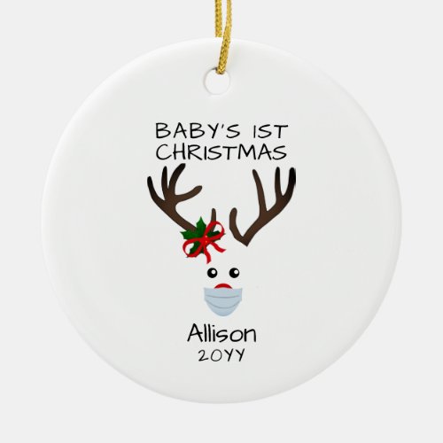 First Christmas Baby Girl Reindeer Personalized Ceramic Ornament