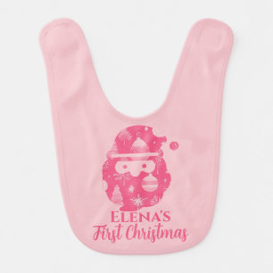 First Christmas Baby Girl Santa Claus Pink Baby Bib