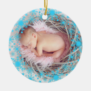 First Christmas Baby Girl Snowflake Frame Photo Ceramic Ornament