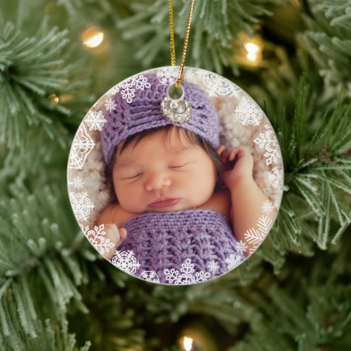 First Christmas Baby Girl Snowflake Frame Photo Ceramic Ornament