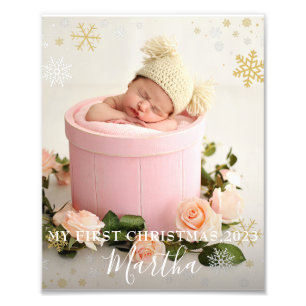 First Christmas Baby Girl Snowflake Frame Photo Print