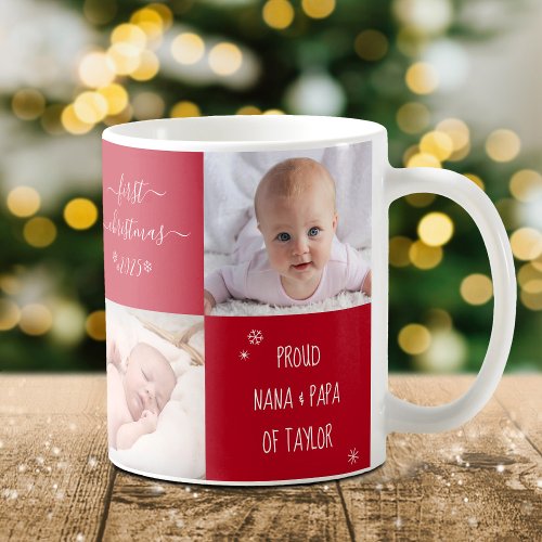 First Christmas Baby Grandparents 4 Photo Custom Coffee Mug