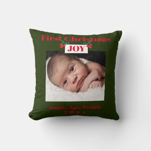 First Christmas Baby JOY Berries T_Shirt Baby Body Throw Pillow