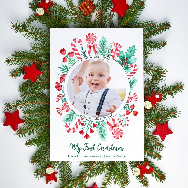 First Christmas Baby Keepsake Christmas Photo Holiday Card (First Christmas Baby Keepsake Christmas Holiday Card)