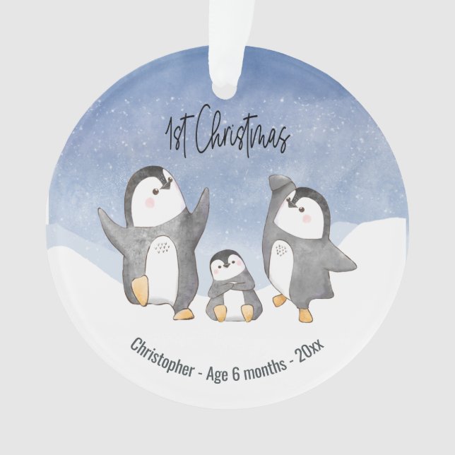 First Christmas Baby Penguin Monogrammed Ornament (Front)