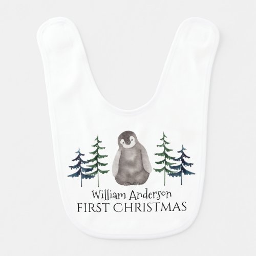 First Christmas Baby Penguin  Tree Personalized   Baby Bib