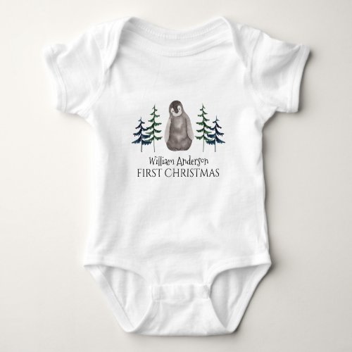 First Christmas Baby Penguin  Tree Personalized   Baby Bodysuit