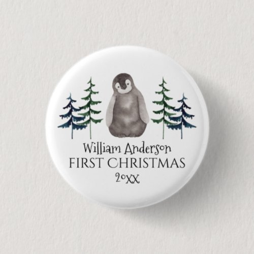 First Christmas Baby Penguin  Tree Personalized Button