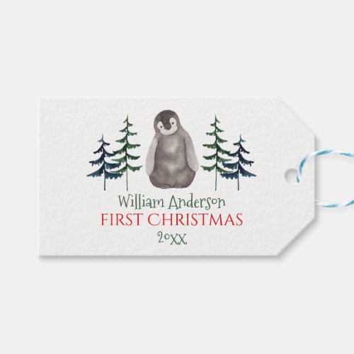 First Christmas Baby Penguin  Tree Personalized  Gift Tags