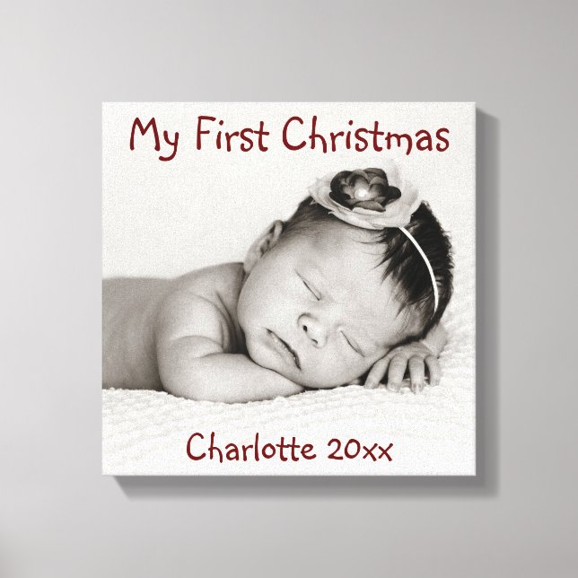 First Christmas Baby Photo Add Name Canvas Print (Front)