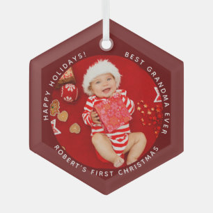 First Christmas Baby Photo Best Grandma Glass Ornament