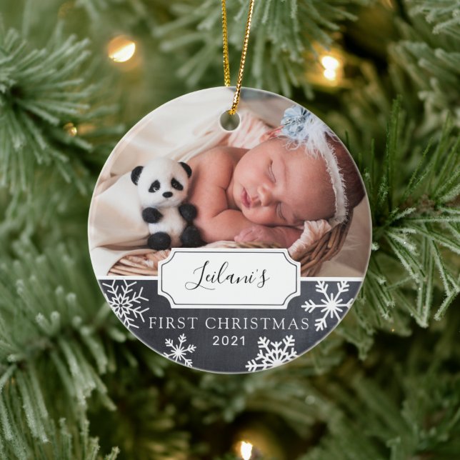First Christmas Baby Photo Ceramic Ornament (Tree)