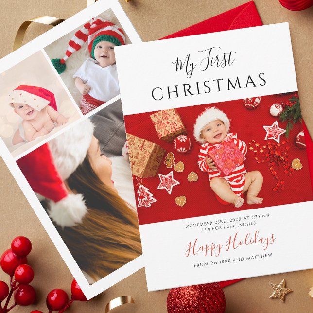 First Christmas Baby Photo Collage Holiday Card (First Christmas Baby Photo Collage Greetings Card)