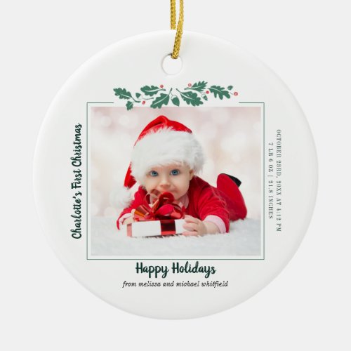 First Christmas Baby Photo Collage Holiday Family Ceramic Ornament