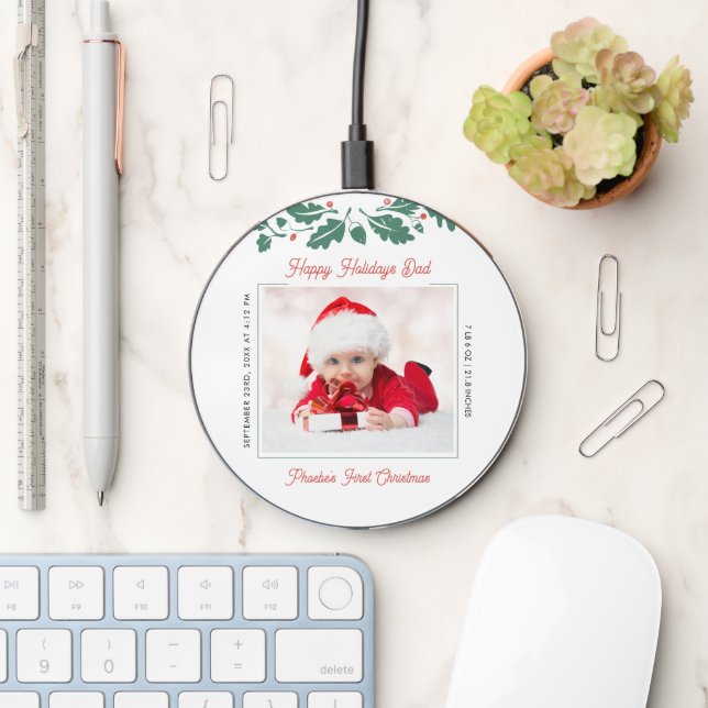 First Christmas Baby Photo Custom Wireless Charger (Desk)