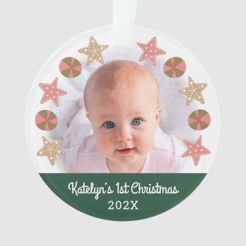 First Christmas Baby Photo Gingerbread Girl Green Ornament