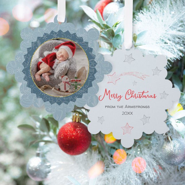 First Christmas Baby Photo Glitter Keepsake Ornament Card (First Christmas Baby Photo Glitter Keepsake Ornament Card ©Susanne Sachers - Sunny Mind 🌞)