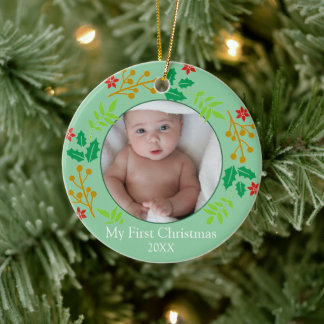 First Christmas Baby Photo Holiday Keepsake Ceramic Ornament