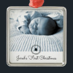 First Christmas Baby Photo Keepsake Metal Ornament<br><div class="desc">Celebrate your baby's first Christmas with a treasured photo keepsake to hang on the tree for years to come. Upload your favorite picture and add your baby’s name to create a meaningful holiday memory. A sweet gift for new parents and a beautiful way to mark this special milestone.</div>