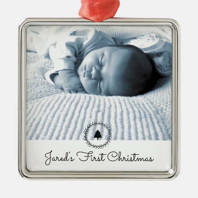 First Christmas Baby Photo Keepsake Metal Ornament (Front)