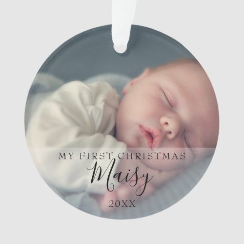 First Christmas Baby Photo Monogram Ornament