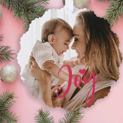First Christmas baby photo name modern Ornament Card