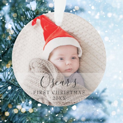 First Christmas Baby Photo Name  Ornament
