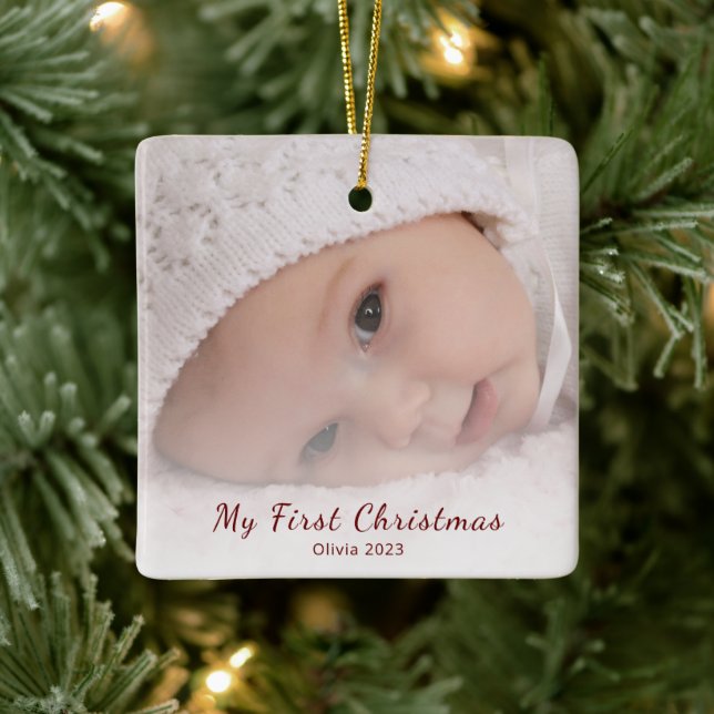 First Christmas Baby Photo Simple Modern  Ceramic Ornament (Tree)